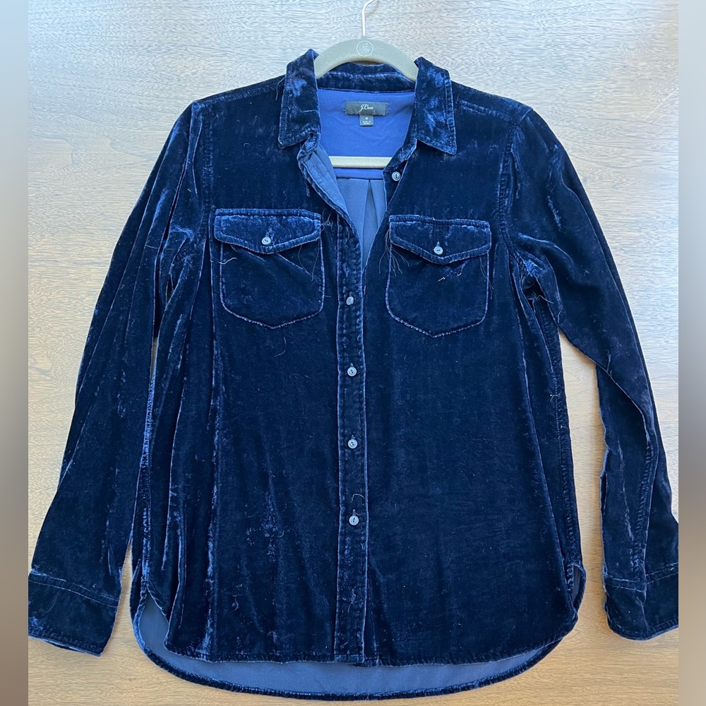 J Crew shirt with a velvet look (not actual velvet).